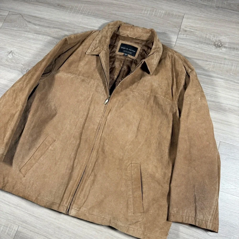 Y2K Croft & Barrow Genuine Leather Suede Jacket Tan Quilted Lined ‎ Size XXL